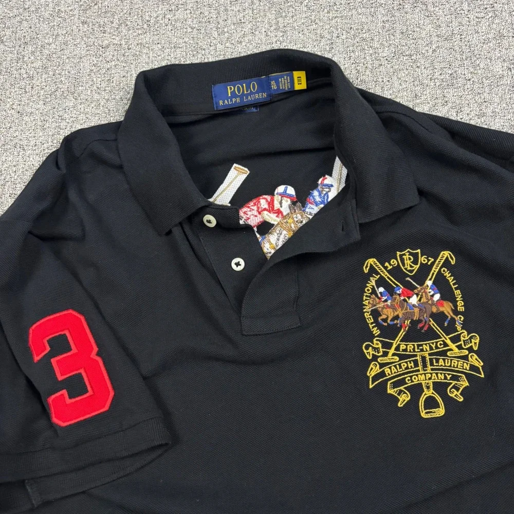 Polo Ralph Lauren Polo Shirt Mens XL Slim Fit Black Embroidered Big Triple Pony